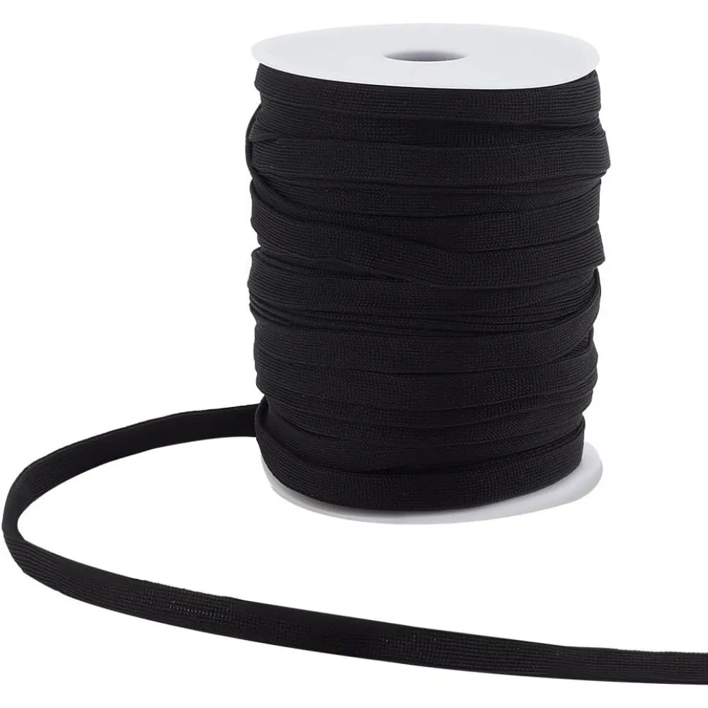 55 Yards Black Replacement Drawstring 0.4 Inch Polyester Flat Draw Cord Knitted Drawcord for Pants Sweatpants Jackets Shorts