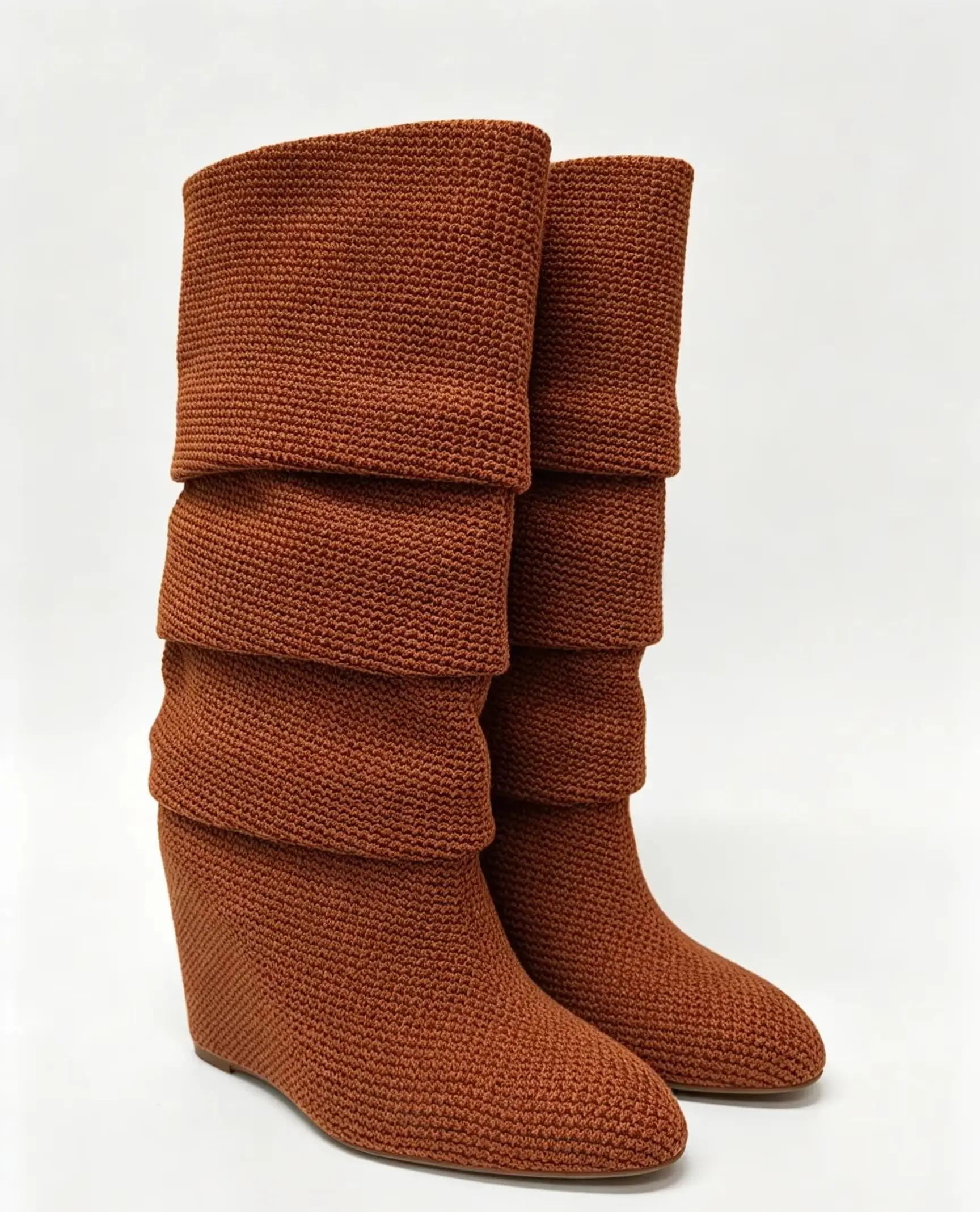 2026 Autumn Winter Knitted Pointed Toe Summer Heel Pumps Wide Cuff Knee High Boots Elegant Office Lady Daily Party Street Shoes view 5