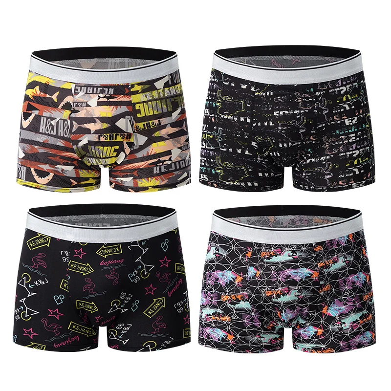 4-piece men\'s fashion graffiti underwear boyshort personality trend Joker shorts teenagers casual plus size stretch shorts under