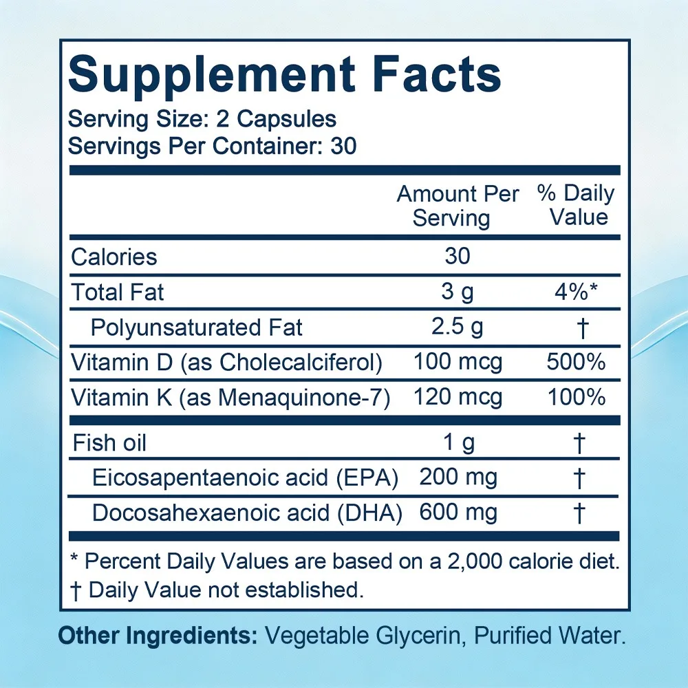 Omega 3 with Fish Oil Vitamin D K – EPA/DHA Omega 3 Heart Health, Brain Supplements for Memory and Focus