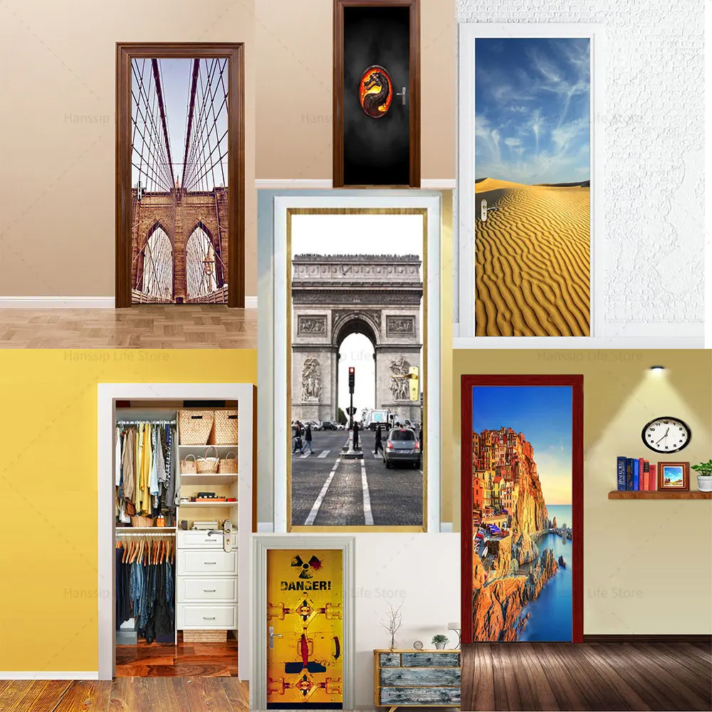 

Different Styles of Door Stickers Architectural Scenery Indoor Door Paper Vinyl PVC Waterproof Self-adhesive Poster Door Sticker