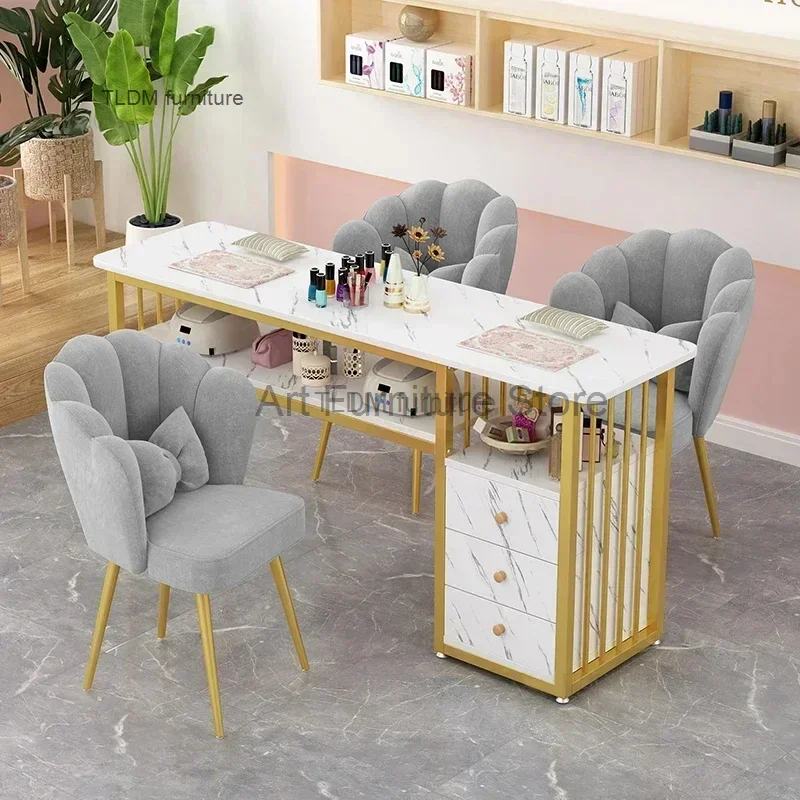 

Nordic Single Double Nail Tables Salon Professional Manicure Table and Chair Modern Salon Furniture for Beauty Salon Nail Table