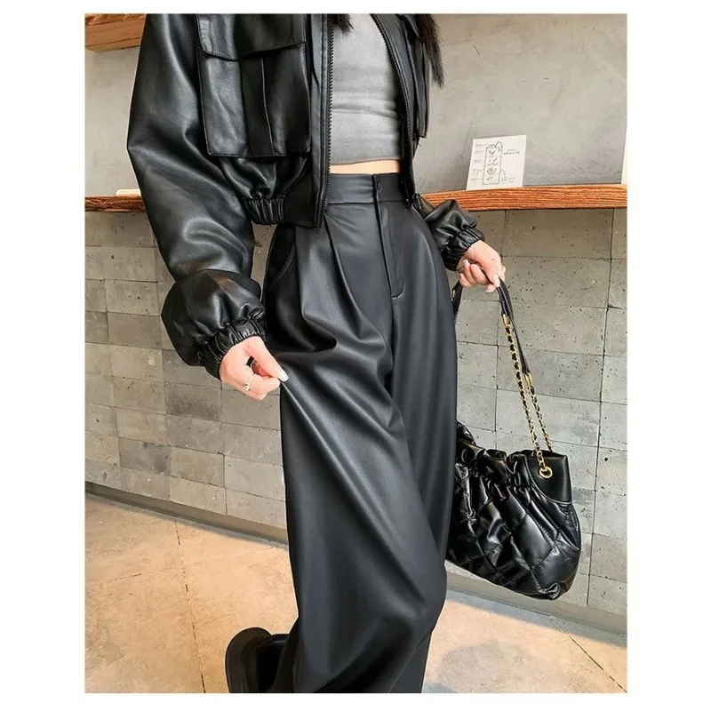 Pantalon taille haute pour femmes, nouveau Style drapé, coupe-vent, droit, ample, jambes larges et étroites, tendance, automne hiver