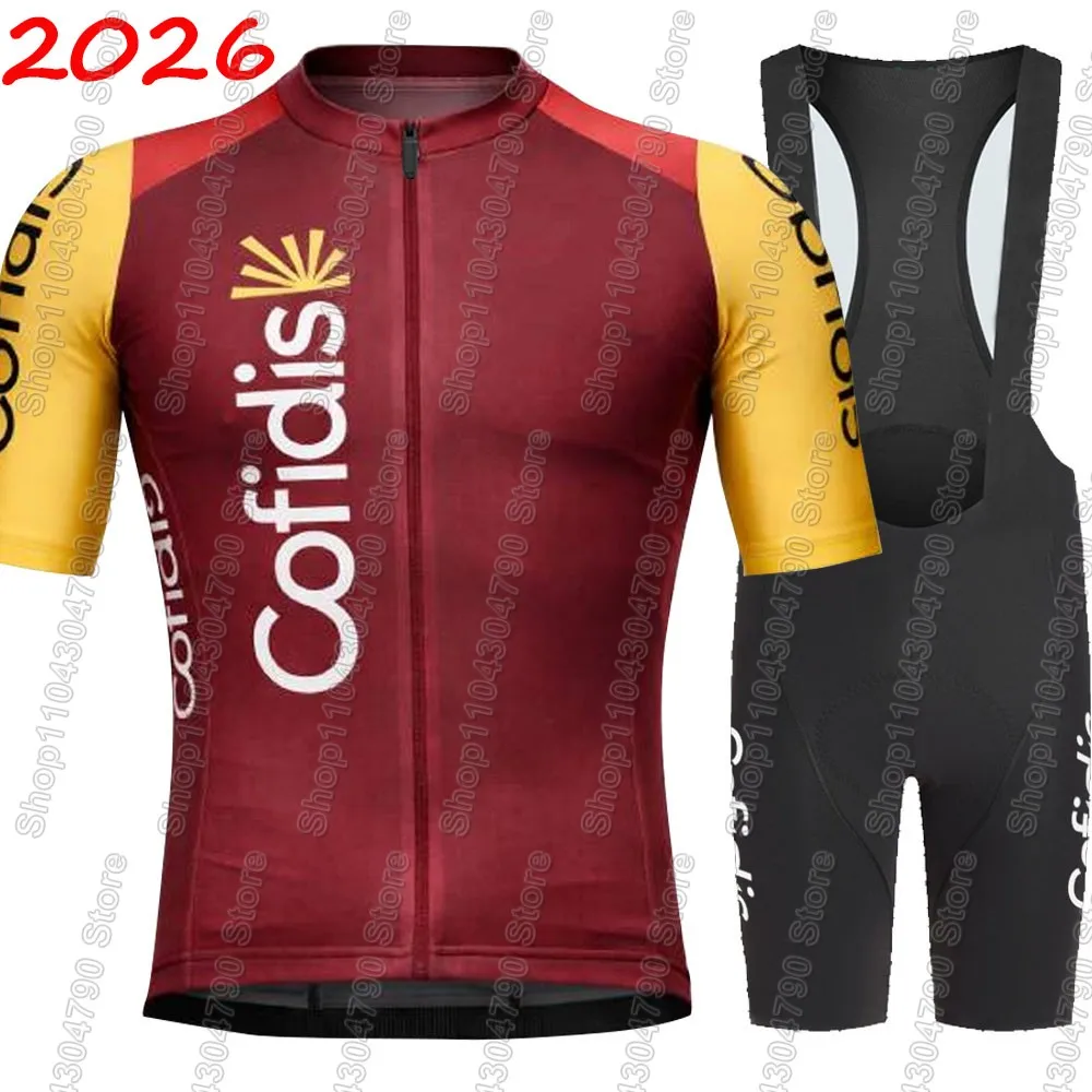 Maillot de cyclisme équipe Cofidis France 2026 – Ensemble d'été pour vélo de route, tenue de cyclisme avec short à bretelles VTT