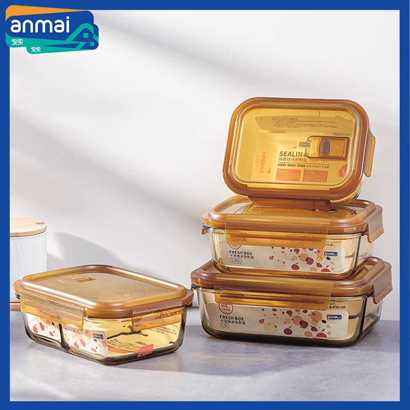 

Anmai High Borosilicate Glass Food Storage Container Sealed Lunch Box Fresh-keeping Soup Salad Bowls Refrigerator Microwave Oven