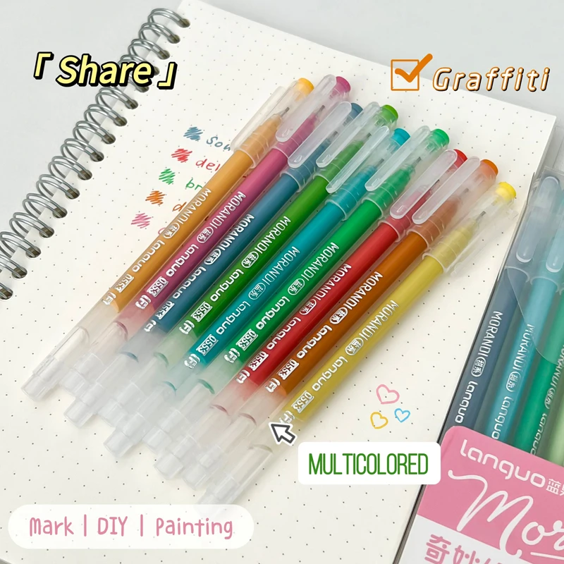 9 pz/set penna Gel multicolore pittura colorata penna a inchiostro Gel 0.6MM penna Graffiti fai da te Morandi penna da disegno a colori retrò