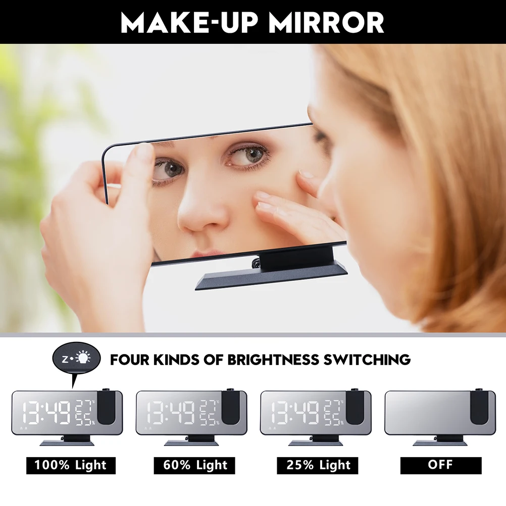 

Weather Monitoring Home Projection Alarm Clock Table Radio Fm 76-108Mhz Large Led Display Auto Power Off Digital Hygrometer