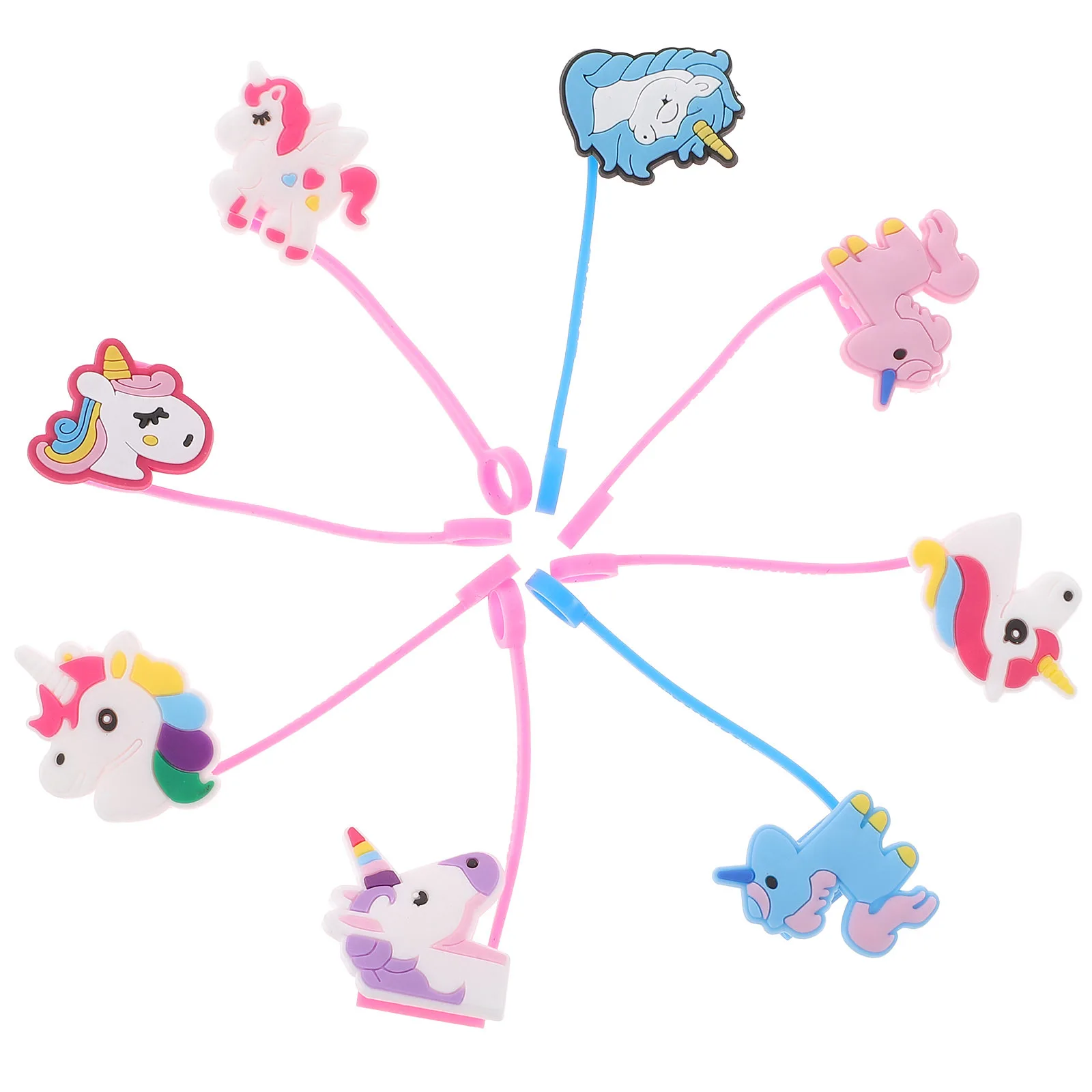 

8pcs Unicorn Covers Silicone Cute Cartoon Toppers Dustproof Reusable Party Straw Hats Tips Caps for Drinking Straws Straw