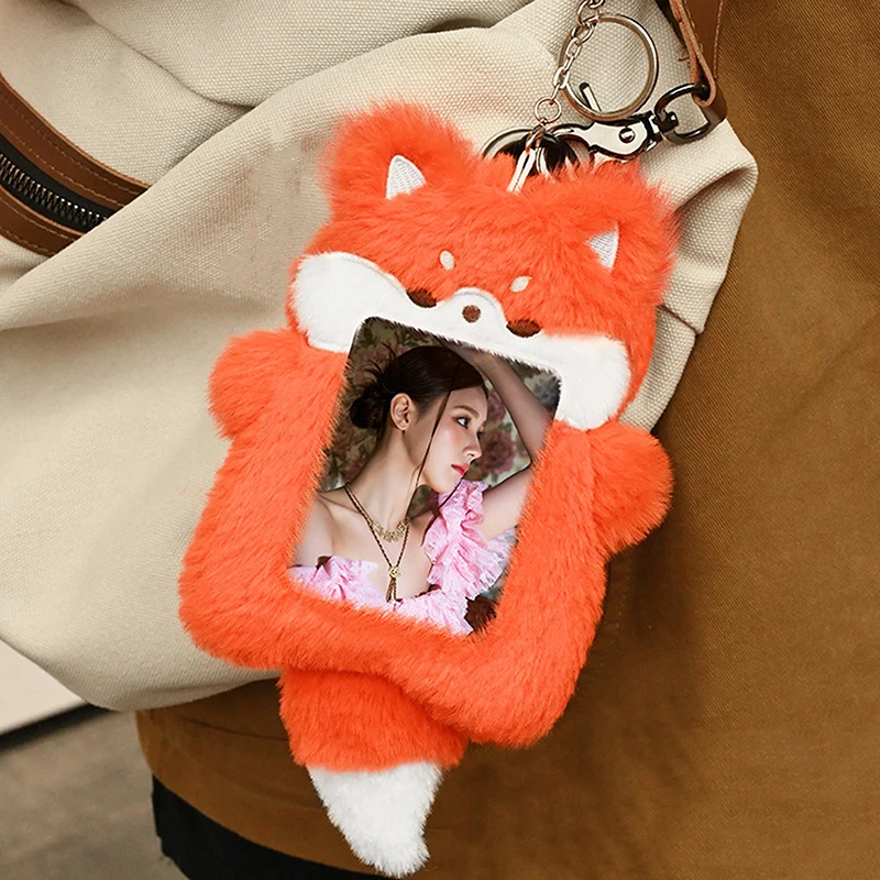 Cartoon Plush Card Holder Cover Star Chasing Pendant Keychain Photo Protector Case ID Credit Case Card Case