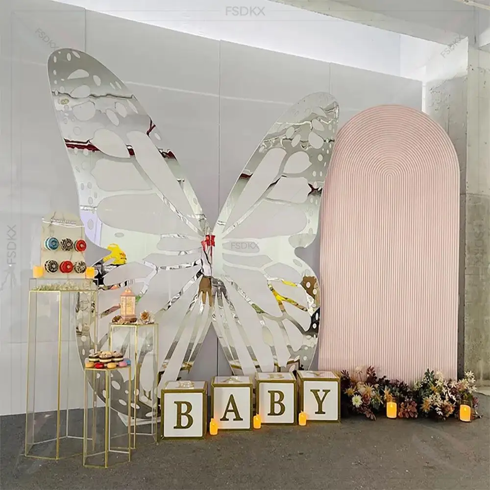 

Elegant Gold and pink butterfly Shape Wedding Backdrop for Babyshower Party Supply