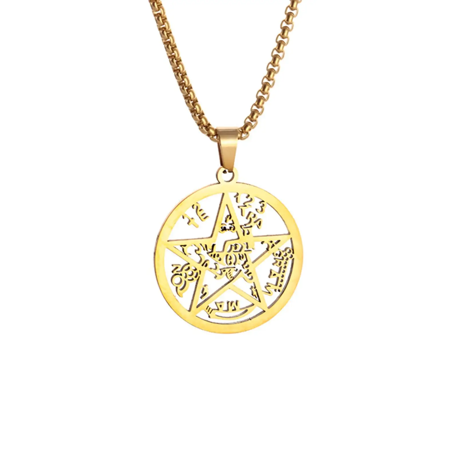 Pentagramm des Salomonsiegel-Halskettenanhängers Kabbala-Talisman Anhänger Edelstahl-Halskette Amulett Schmuck Geschenk für Männer und Frauen – Detail 1