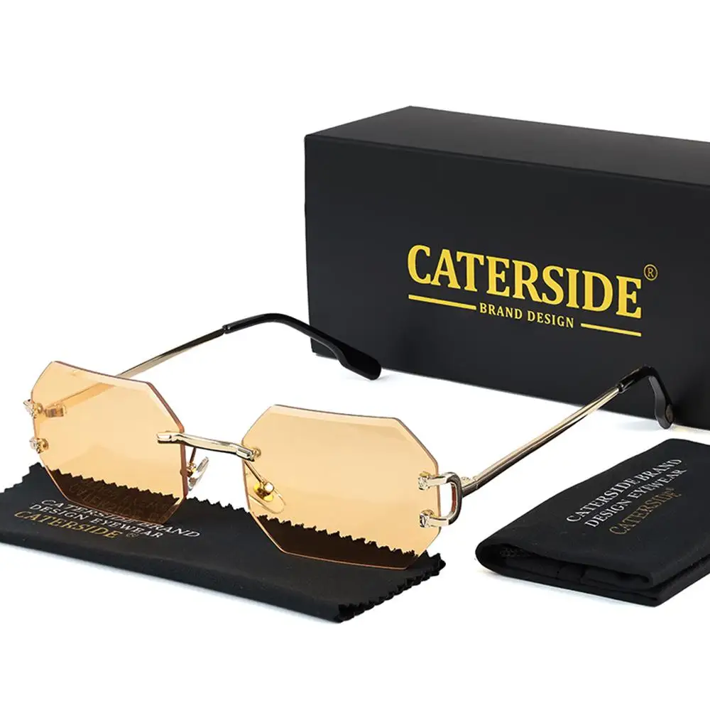 CATERSIDE Herren-Sonnenbrille ohne Rahmen, hochwertige polygonale Sonnenbrille aus Metall, Damen-Sonnenbrille für Outdoor-Reisen, Strand, Sommer, UV400 – Detail 24