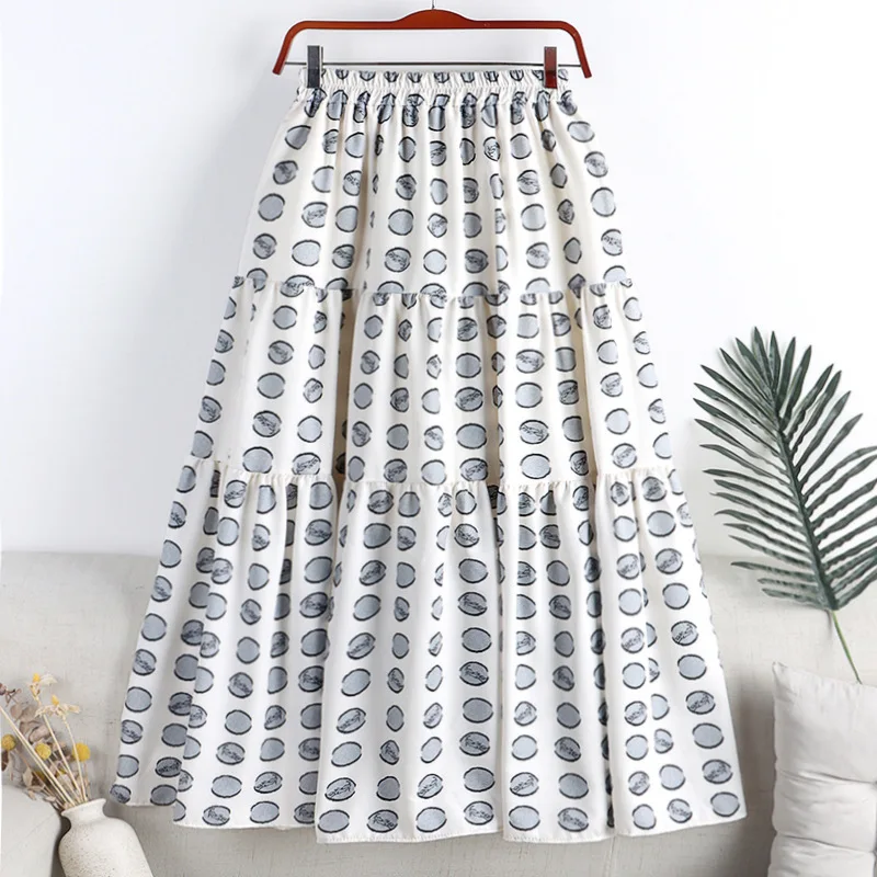 2022 Spring Women Skirts Slim Patchwork Dot Skirts Casual Sweet A-Line Skirts Femme Elastic High Waist Skirts Women Streetwear