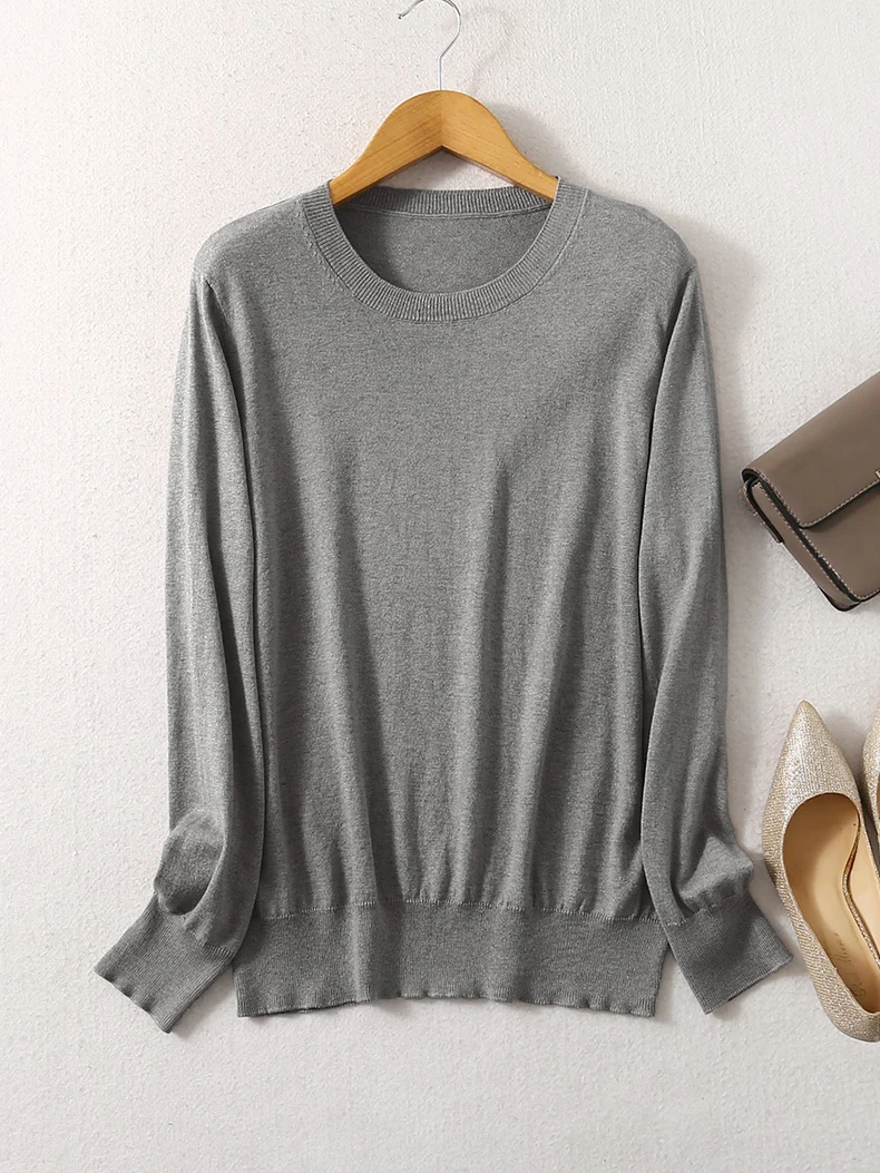 SuyaDream-suéteres básicos para mujer, mezcla de seda y Cachemira, jerséis con cuello redondo, suéteres sólidos, camisas de fondo para Otoño e