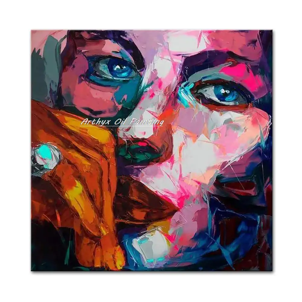 Mintura Wall Picture for Living Room Oil Paintings on Canvas,Hotel Decoration Artwork Hand-Painted Wall Art,Many Different Faces