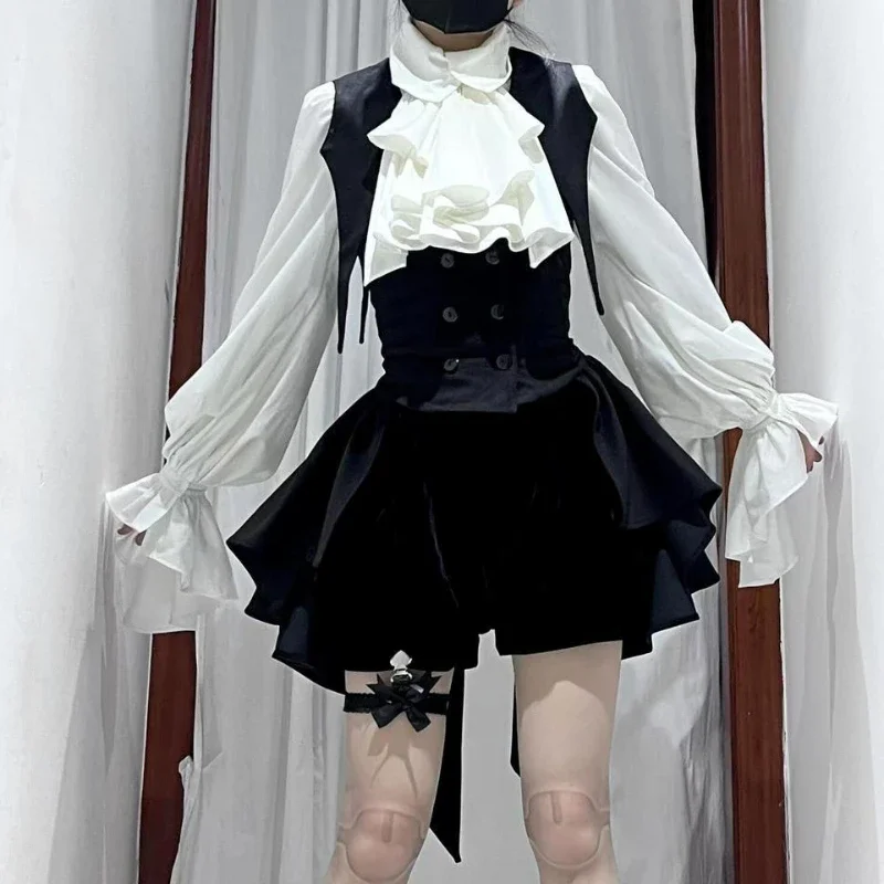 Y2k Aesthetic Lolita Style Bow Dress Shorts Set Japanese Women Gothic Lace Flare Sleeve Button Shirt Dress Punk Party Mini Dress 24 S83c934e827674f01a6416fd8920bb800l
