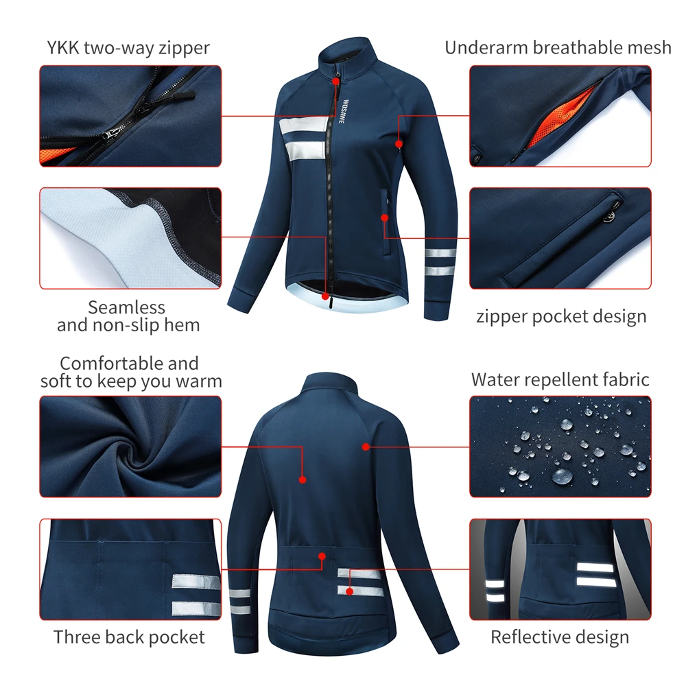 WOSAWE Women Cycling Jacket Road Bike Jersey Water Resistant Windproof Keep Warm Thermal Softshell Winter Jackets For 0~15℃