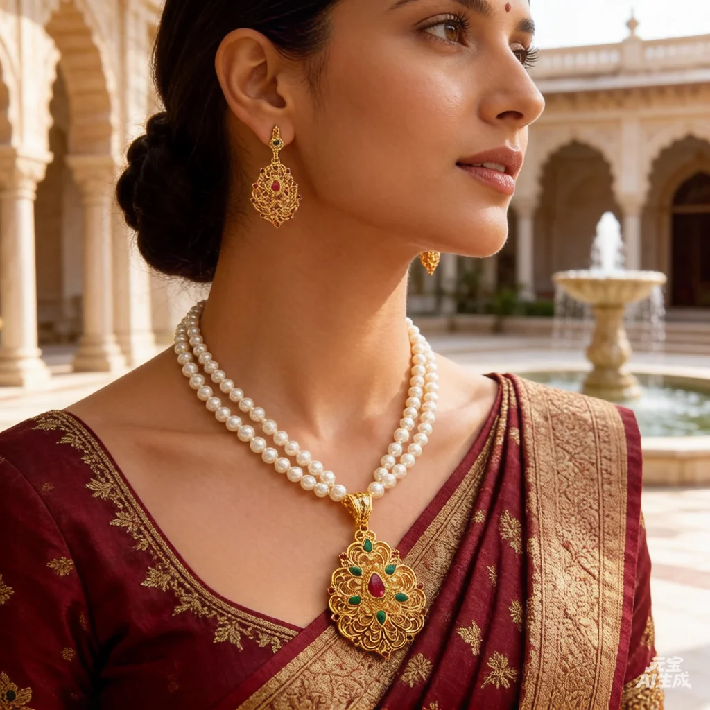 

Комплект украшений в марокканском стиле: колье с имитацией жемчуга, подвеска в форме цветка, серьги, роскошное украшение для свадебного платья (3 предмета)