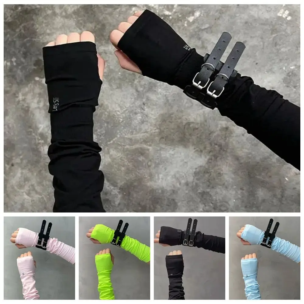 Rękawiczki z długim rękawem Gothic Punk Black Arm Cover Spandex Hip-hop Y2K PU Wristband Cool Half Finger Ice Silk Finger Sleeves Girls