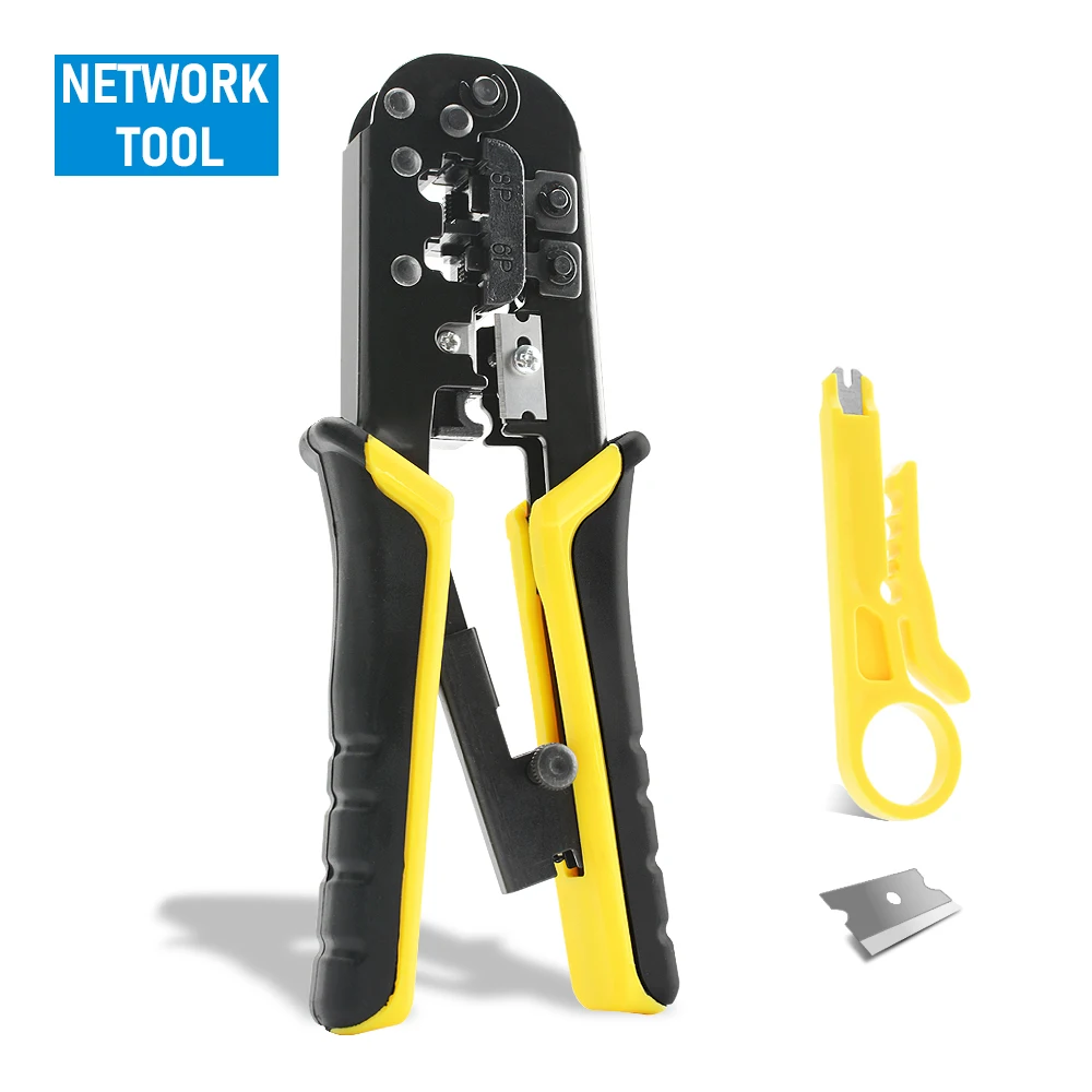 RJ45 Crimper RJ11 RJ45 Crimping Tool Ethernet Network LAN Cable Crimper Cutter Stripper Plier for 6P 8P RJ-11/RJ-12 RJ-45