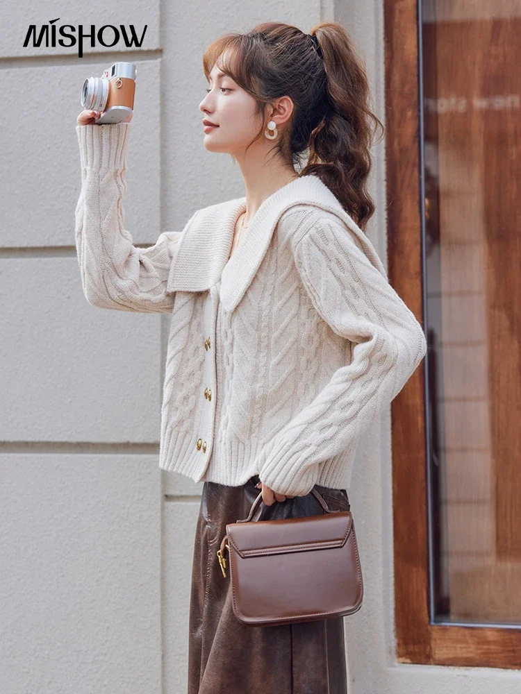 MISHOW Knitted Cardigan Women Autumn Winter Vintage Loose Double Breasted Sweater Jacket Woman Peter Pan Collar Tops MXC48Z0265