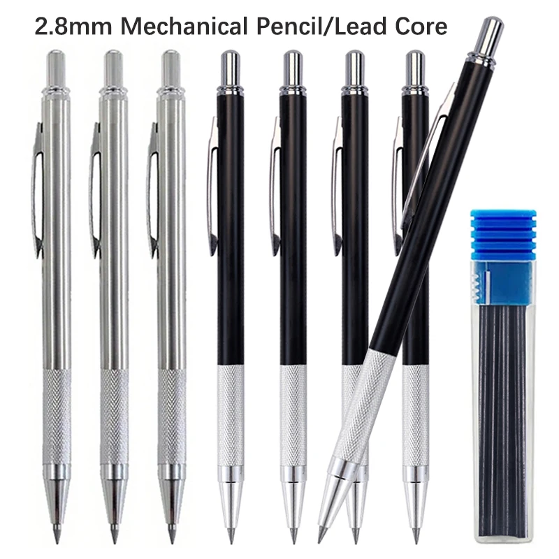 2.8mm Metal Anti Slip Automatic Pencil 2B Black Yellow Red Lead Core School Office Sketching Painting Writing Stationery