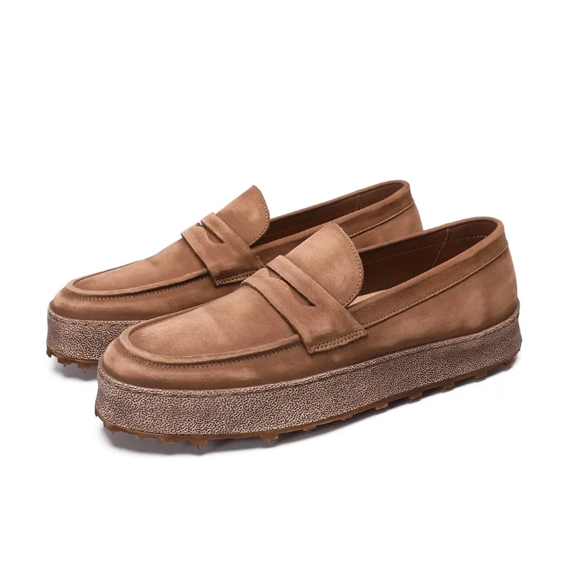 

New High-end Washed Cowhide Leather Loafers Men's Casual Outdoor British Retro Slip-on High Quality Shoes
