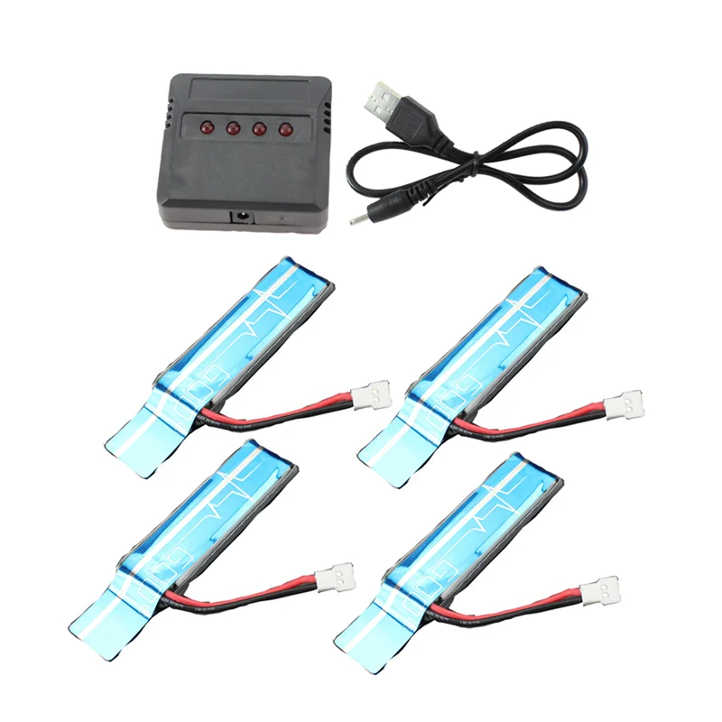 4PC 3.7V 520MAh 30C Ulepszony akumulator Li-Po z ładowarką USB do części zamiennych do helikoptera RC WLtoys XK K110 K110S V930 V977