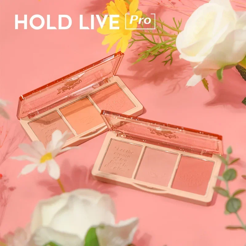 

HOLD LIVE Blush Palette 3 Colors Matte Natural Pearlized Glitter Long-lasting Waterproof Female Cute Makeup Rare Beauty Cosmetic