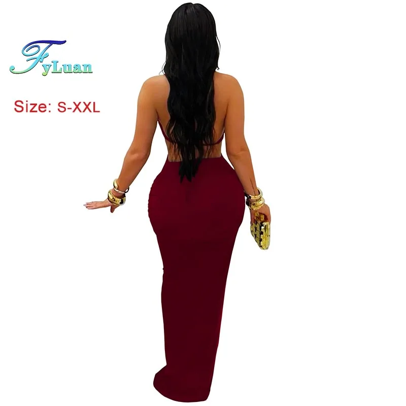 مثير عارية الذراعين المرأة فستان طويل بلون الدانتيل يصل حلقة معدنية الديكور Bodycon فستان موضة بلا أكمام ملهى ليلي فساتين حفلات