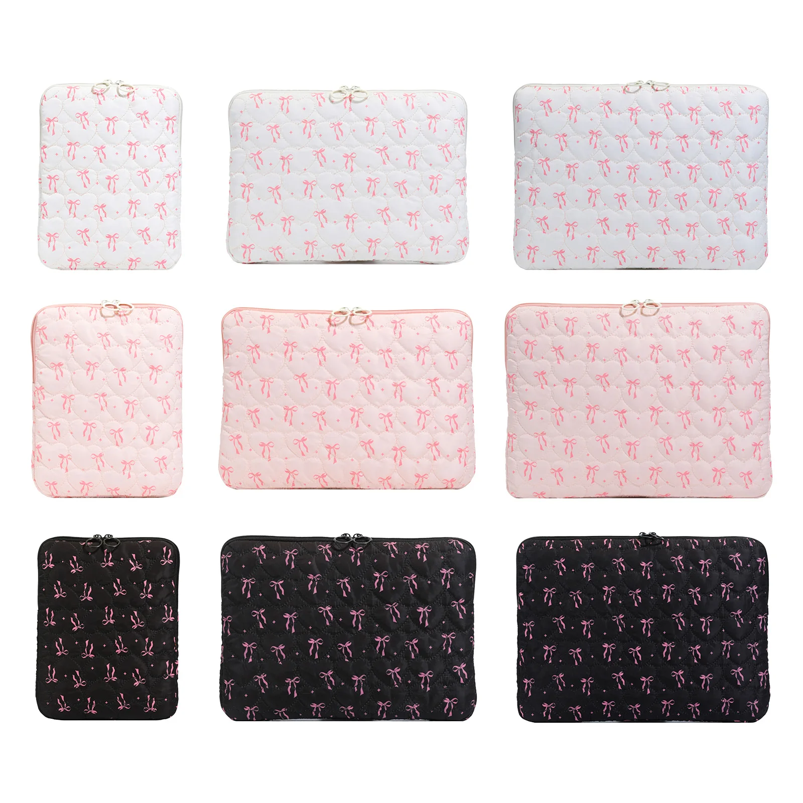 

Laptop Sleeve Case with Bows Cute Quilted Computer Bag with Zipper Laptop Notebook Sleeve Protective Case for 14 Inch Laptop