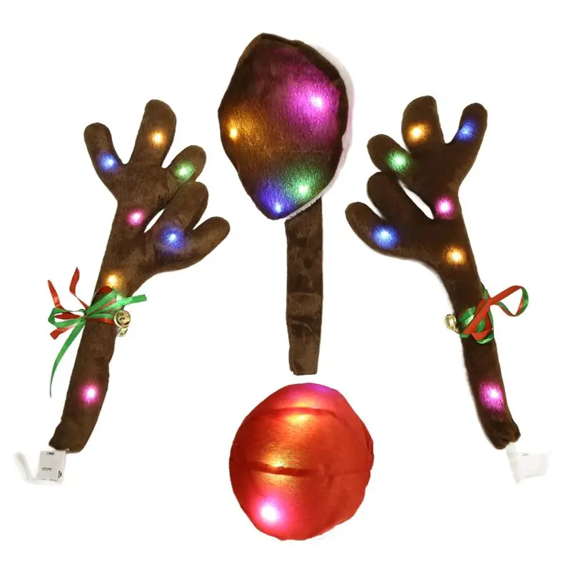 

A73Q-автомобильные рога северного оленя, автомобильный комплект с рогами со светодиодной подсветкой, автомобильный комплект с рогами оленя, нос, хвост, рождественские украшения для автомобиля