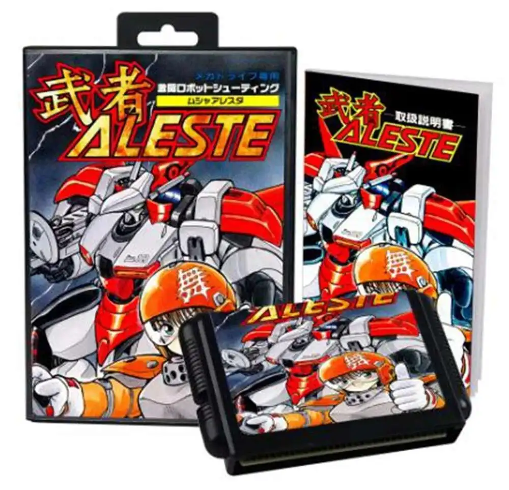 Aleste مع صندوق ودليل لنظام Genesis لخرطوشة ألعاب Sega MD 16 بت