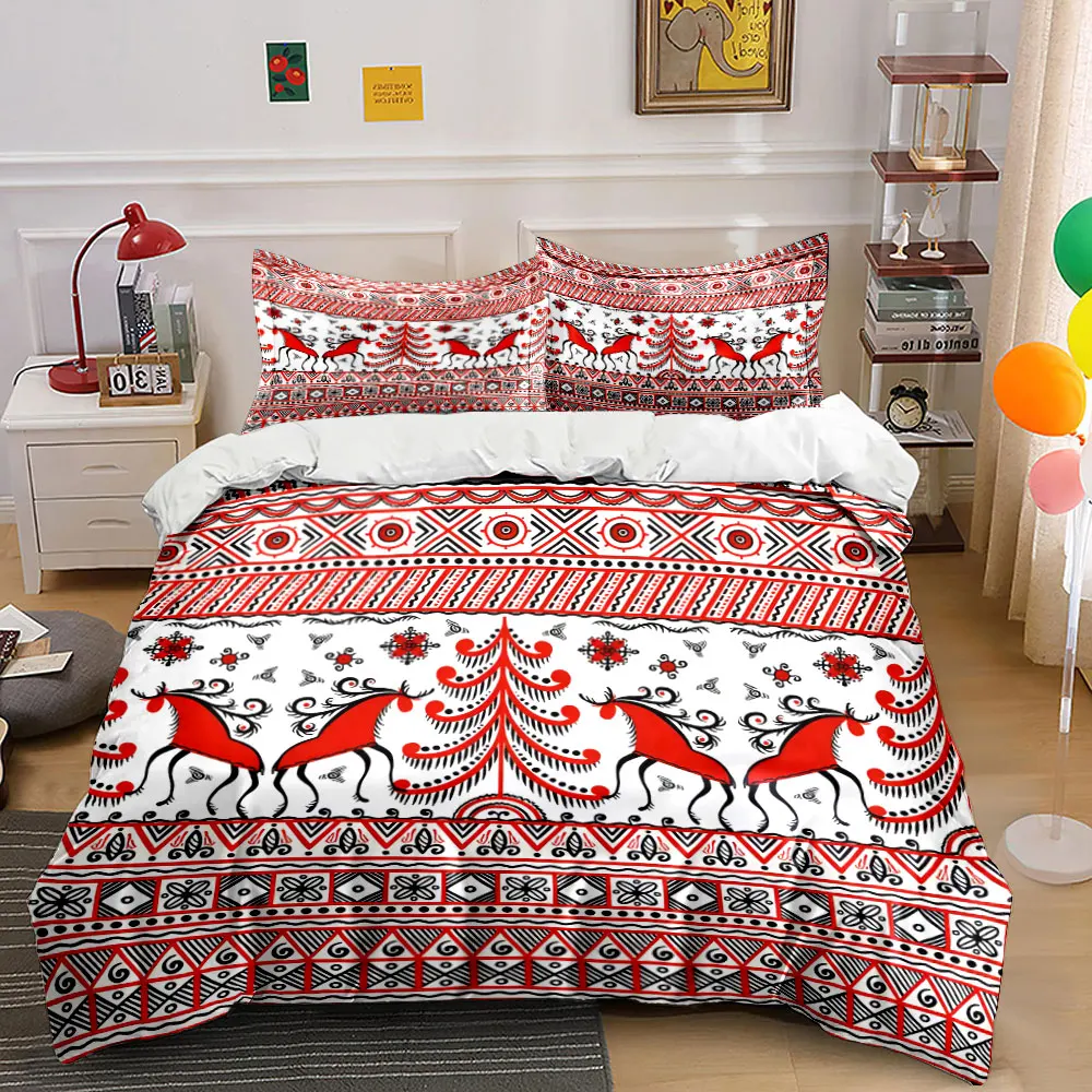 Russian Mezen painting reindeer art Bedding Set for Kids Luxury Gift 3pcs Digital Print Comforter Set Soft Comfortable