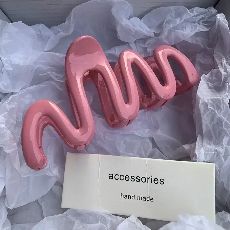 New Creamy Color Geometry Wave Line Back Head Hair Claw Hair Claw Clip Women Girl Hairpin Ponytail Hair Accessories