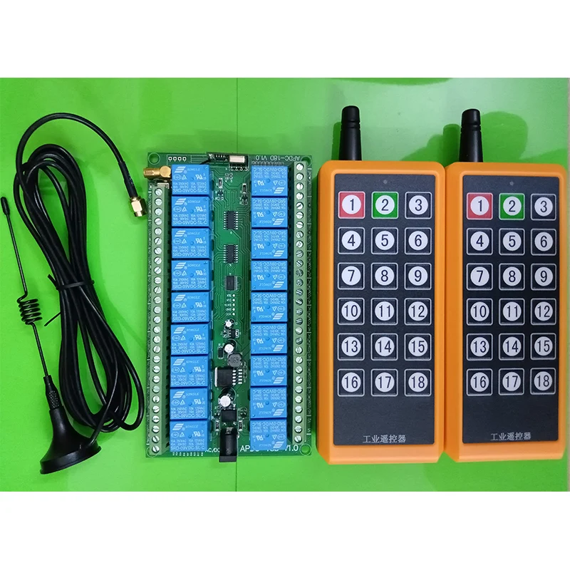 

2000m DC12V 24V 18CH 433MHz Relay RF Wireless Remote Control Switch Receiver Transmitter Suction Antenna For LED Light or Motor