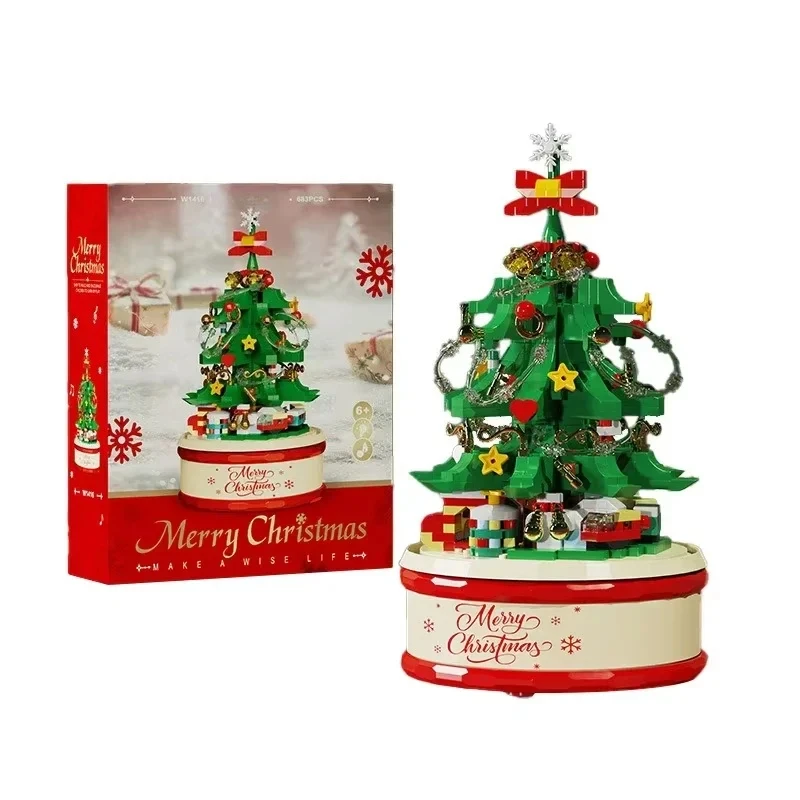 子供用クリスマスツリーサンタクロースミニオルゴールモデルマイクロブロックビルディングブロックおもちゃ大人用ギフトクリスマスギフト