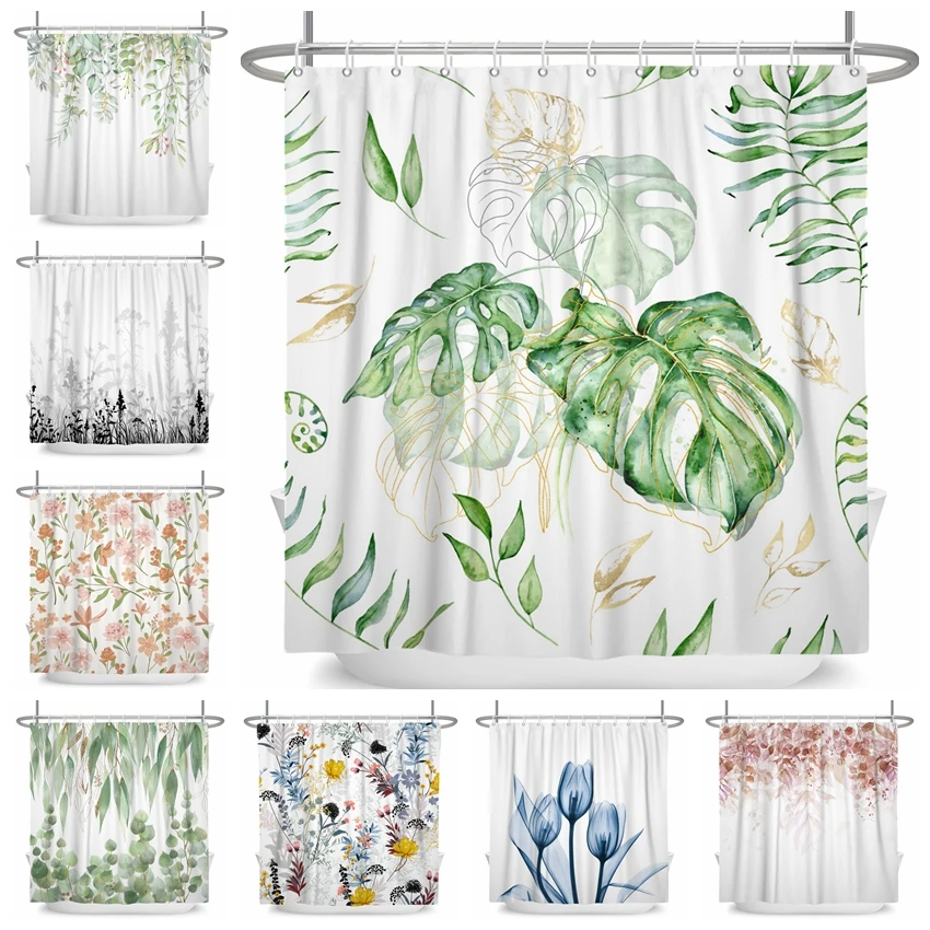 

Green Plants Leaves Shower Curtain for Bathroom Waterproof Polyester Material Custom Pattern Home Bath Curtains Decor With Hooks