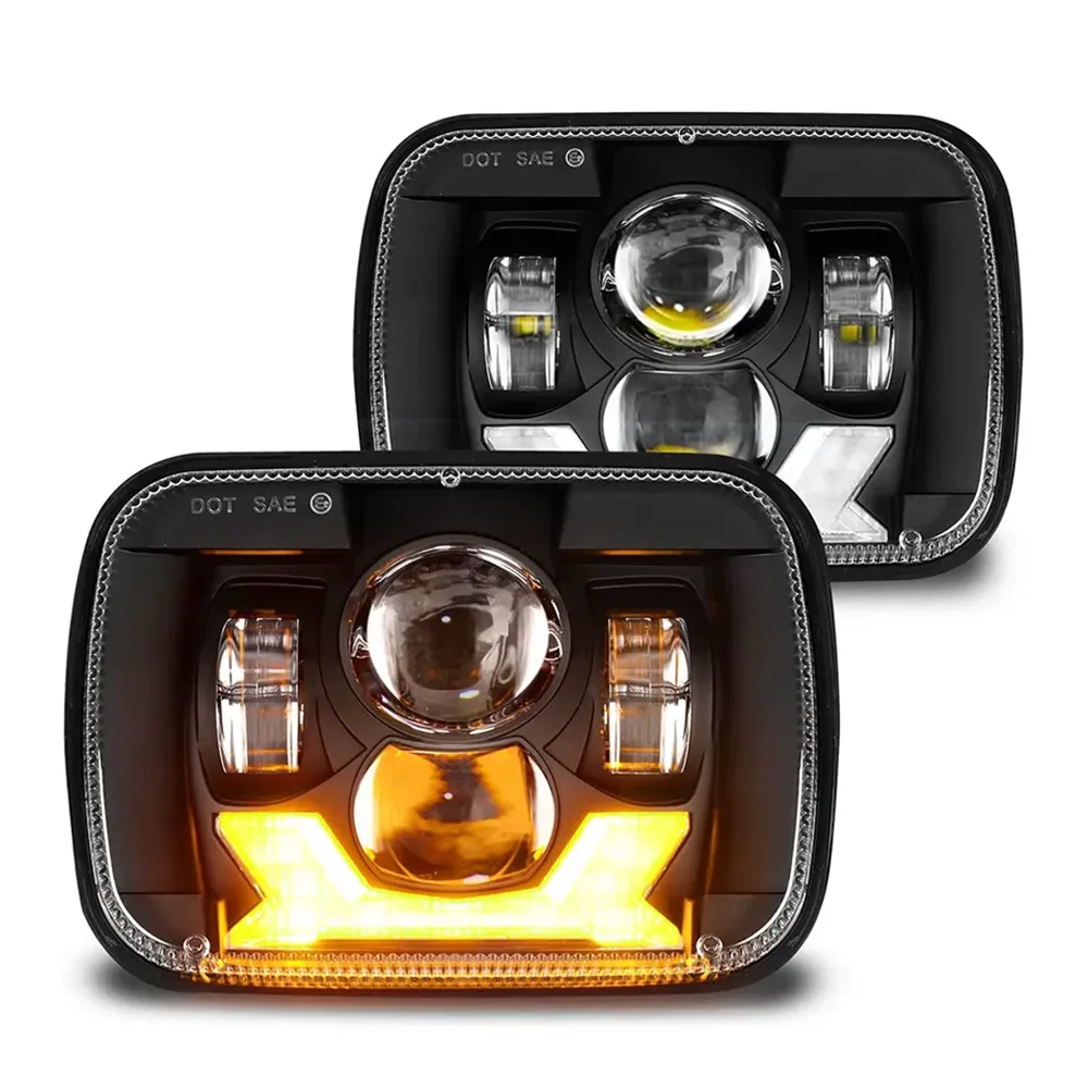 5x7 7x6 LED Headlights H6054 DRL Turn Signal Hi/Low Sealed Beam for Jeep Wrangler YJ Cherokee XJ GMC Comanche MJ GMC Savana Ford