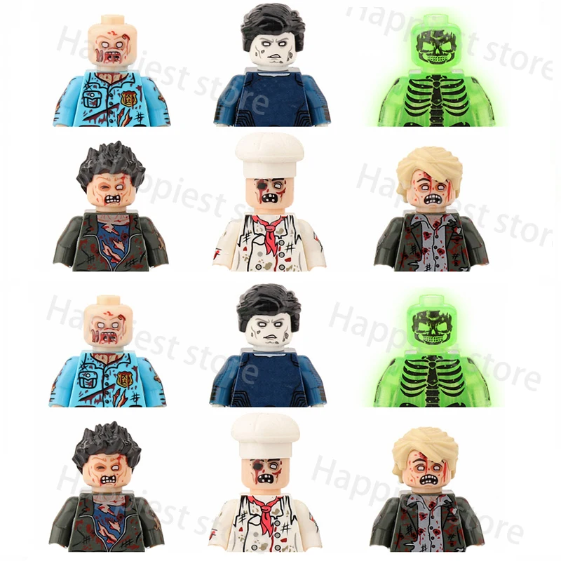 MOC Zombie Halloween Walking Deads Figures Building Blocks Ghost Nuclear Worker Soldiers Bricks Weapons Cemetery Kids Gifts Toys