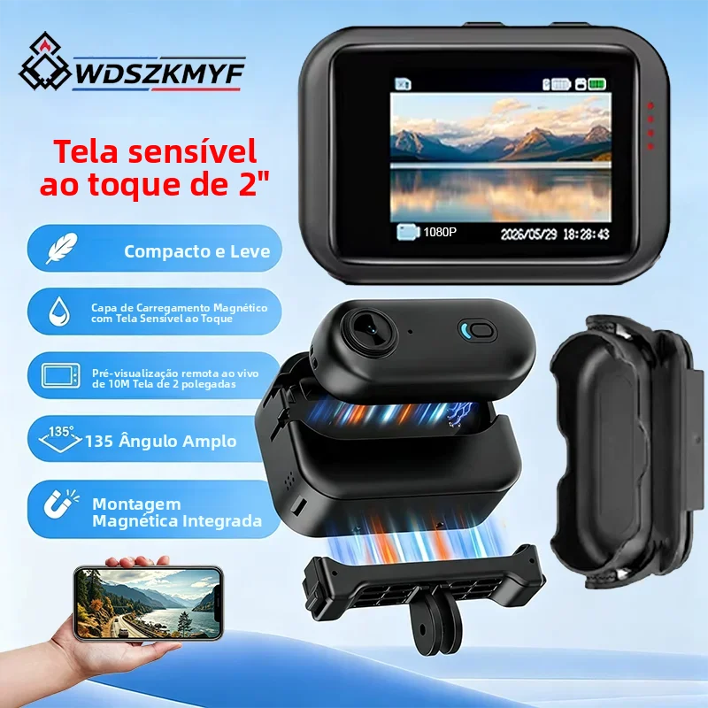 タッチスクリーン、2インチ、1080p、ボディカメラ、ポータブル、ミニアクションカメラ、バイク用ヘルメット、ハンドルバーに取り付け可能、ロードスポーツ用、vlog撮影用。