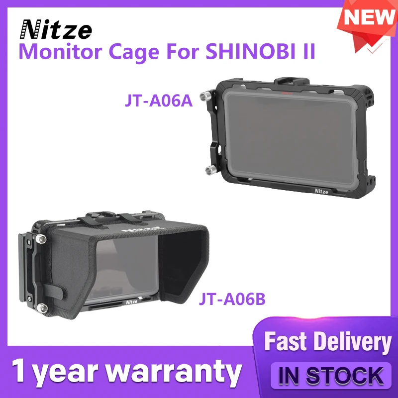 Nitze Cage Kit for Atomos Shinobi II Monitor with Built-in Cold Shoe, NATO Rail JT-A06A and PU Leather Sunhood JT-A06B