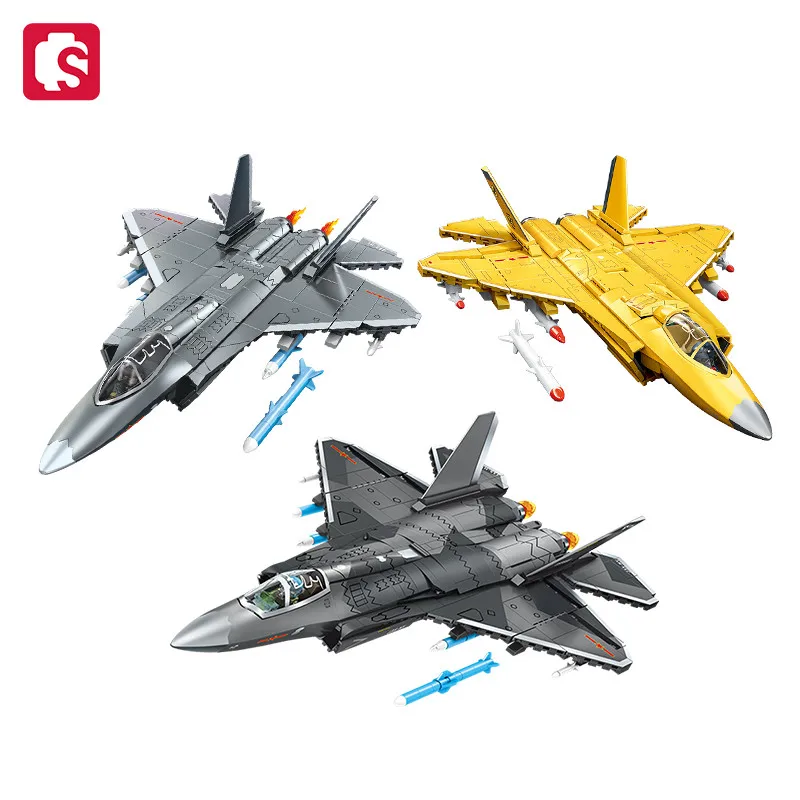 SEMBO Carrier Based Fighter Jet Assemblage Building Blocks MOC Armed Aircraft Models Plane Construction Sets for Boys Toys Gifts