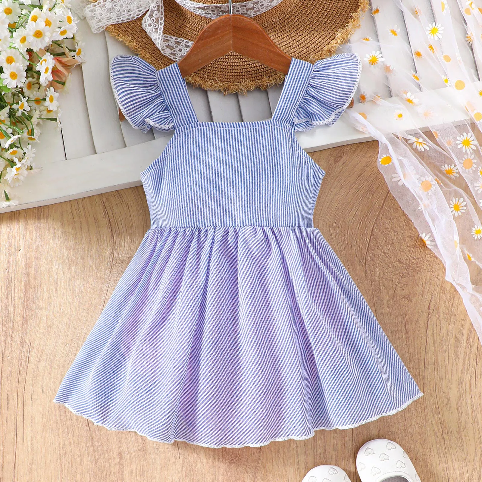 Infant Girls Fly Sleeve Summer Dresses Striped Watermelon Cute Romper Newborn Bodysuits Dress Girls Baby Clothes 3M,6M,12M,18M