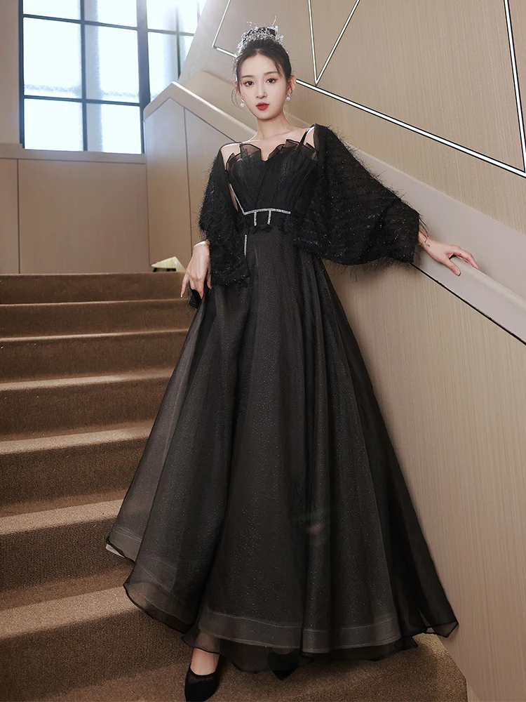 

Ele Bla Evening Gown Women's Luxury High-End Birthday Summer Dr with awl Korean Sle Floor-Length Wedding