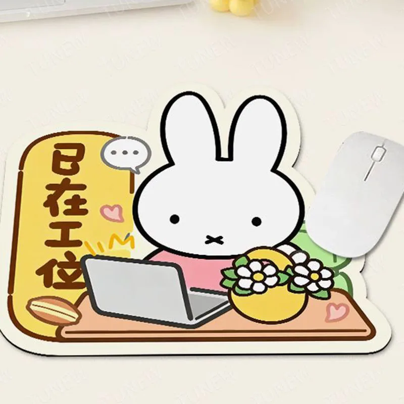 Cute Irregular Shape Miffy Rabbit Mouse Pad Kawaii Cartoon Office Desk Mat Anti Slip Rubber Laptop Mousepad Decor Anime Gifts