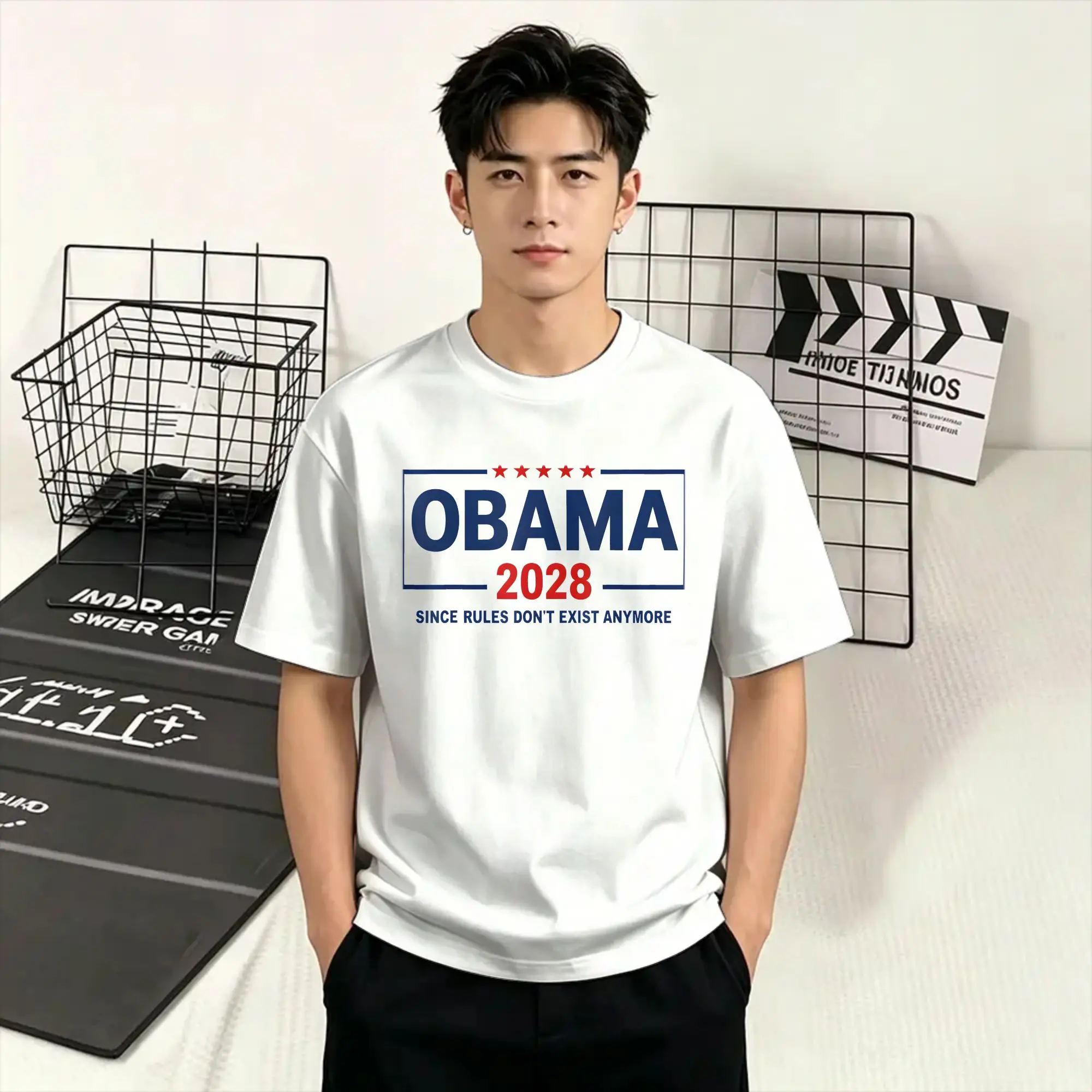Obama 2028 Since Rules Don't Exist Anymore T-Shirt Summer 100% Cotton T-Shirts For Men's Leisure Print Short Sleeve Y2K Clothing