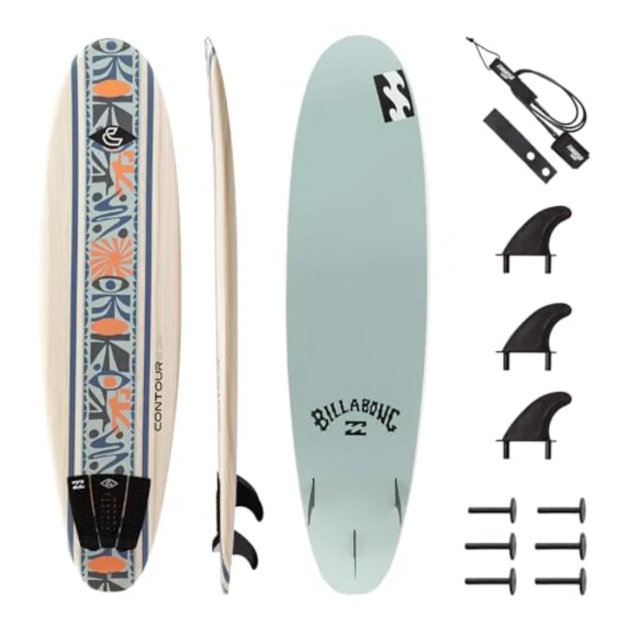 Prancha de surf de espuma Billabong 7 pés/8 pés com parte superior macia para adultos iniciantes e prancha curta leve em azul, durável, estável e fácil de livrar