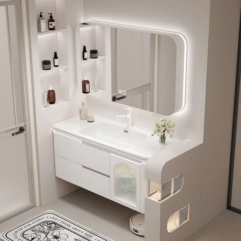 Bathroom Cabinet With Washbasin Corner Closed Storage Toilet Wall Pharmacy Drawer Towel Sinks Multifunction Home Furniture White