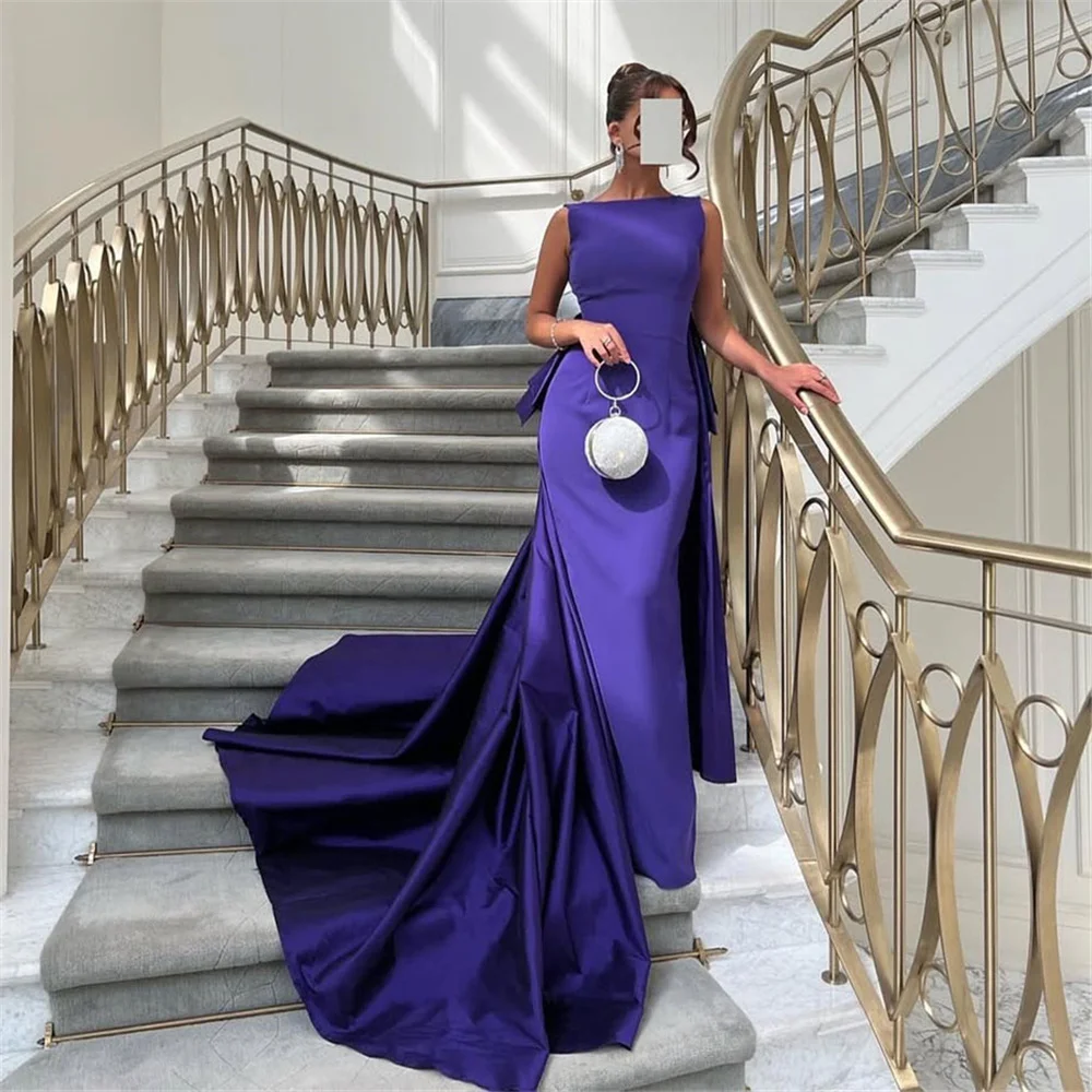 

ROYET Classic Bow O Neck Mermaid Prom Gown Sleeveless Mermaid Floor Length Sweep Train Formal Evening Dress Customized New